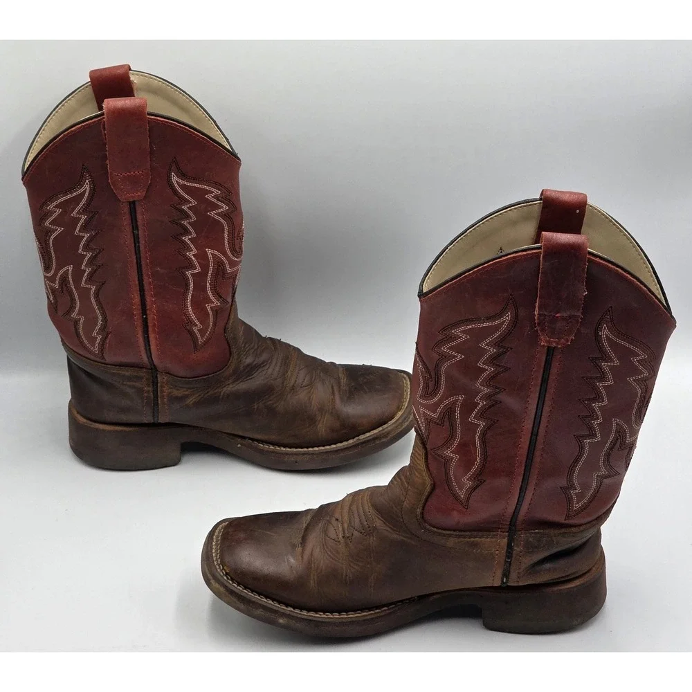 Cody James Boys Broad Square Toe Cowboy Boots Brown Leather Youth Size 2 D